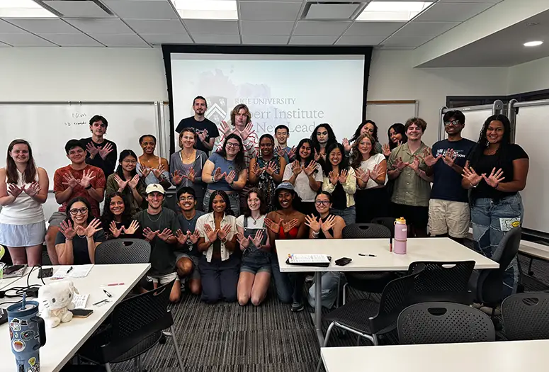 Students in classroom for a workshop